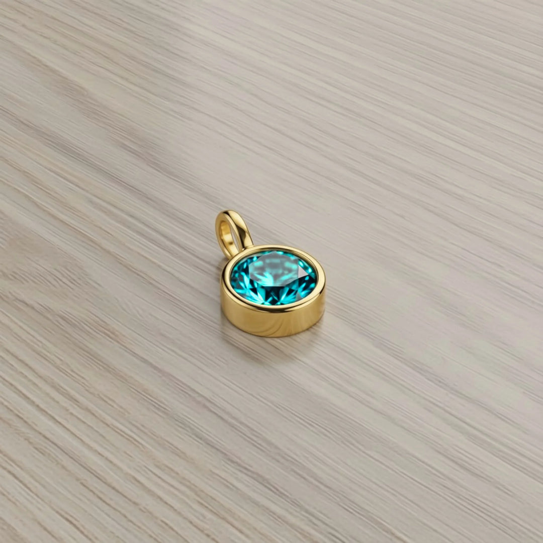 March Aquamarine Birthstone Charm – 18K Gold Plated over Sterling Silver