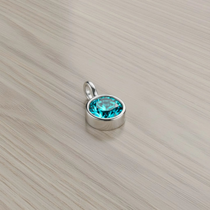 March Aquamarine Birthstone Charm – Rhodium Plated over Sterling Silver