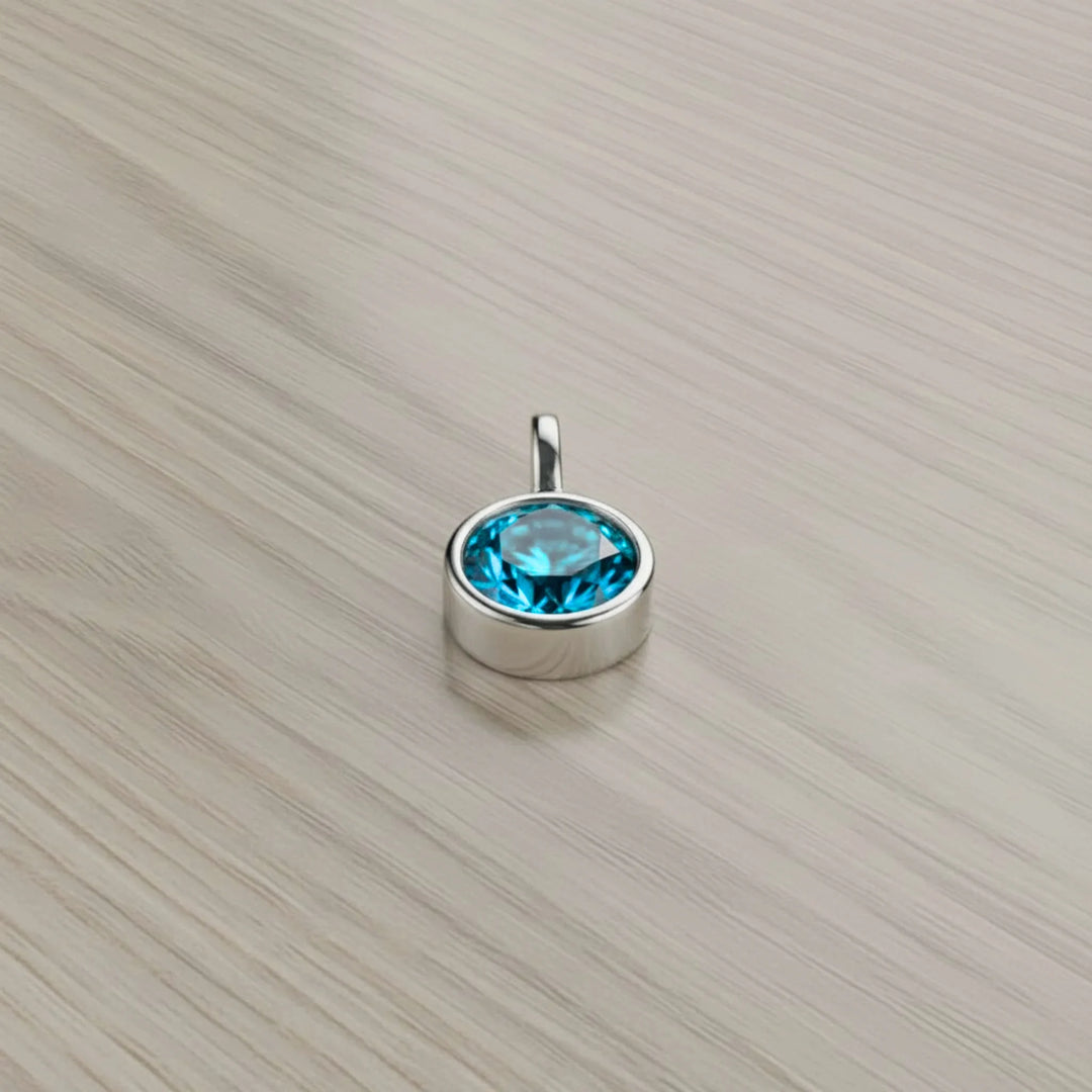 March Aquamarine Birthstone Charm – Rhodium Plated over Sterling Silver