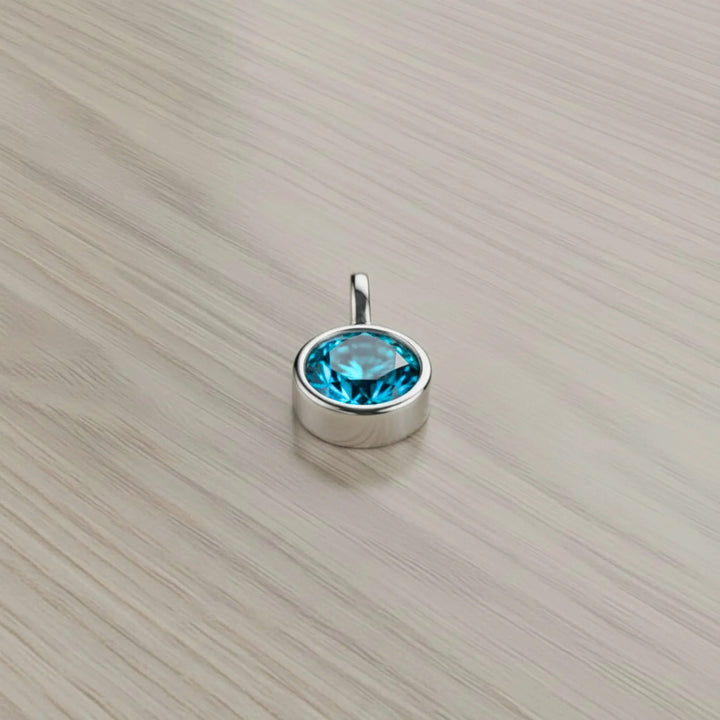 March Aquamarine Birthstone Charm – Rhodium Plated over Sterling Silver