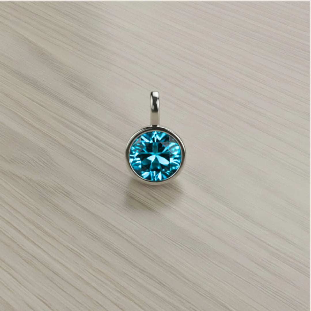 March Aquamarine Birthstone Charm – Rhodium Plated over Sterling Silver