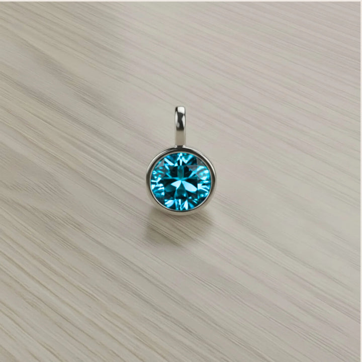 March Aquamarine Birthstone Charm – Rhodium Plated over Sterling Silver