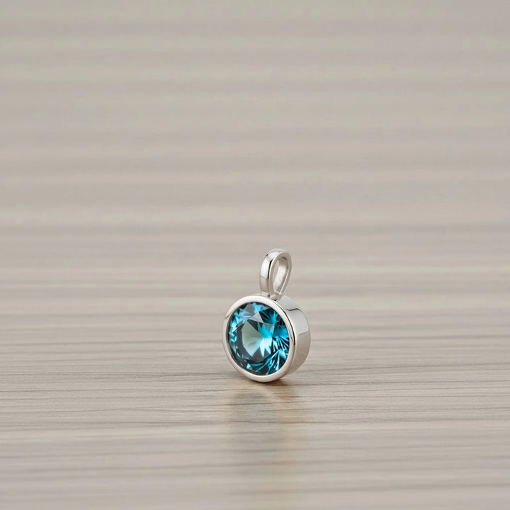 March Aquamarine Birthstone Charm – Rhodium Plated over Sterling Silver