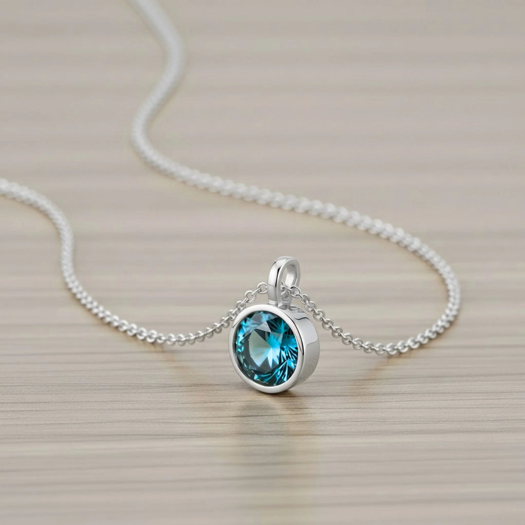 March Aquamarine Birthstone Charm – Rhodium Plated over Sterling Silver