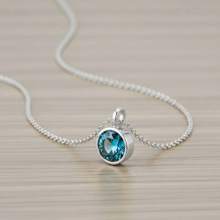 March Aquamarine Birthstone Charm – Rhodium Plated over Sterling Silver