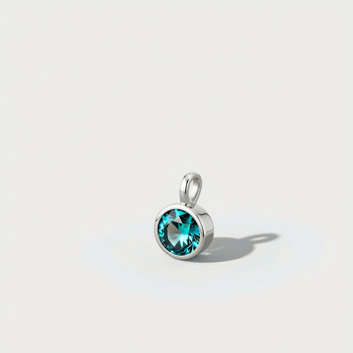 March Aquamarine Birthstone Charm – Rhodium Plated over Sterling Silver