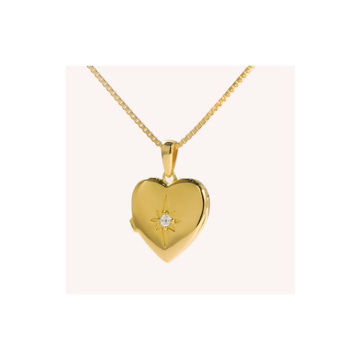 18K Gold Vermeil Heart Locket Pendant Necklace