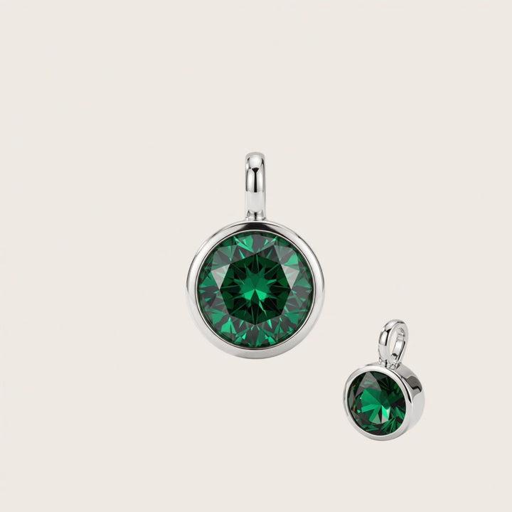 May Emerald Birthstone Charm – Rhodium Plated over Sterling Silver