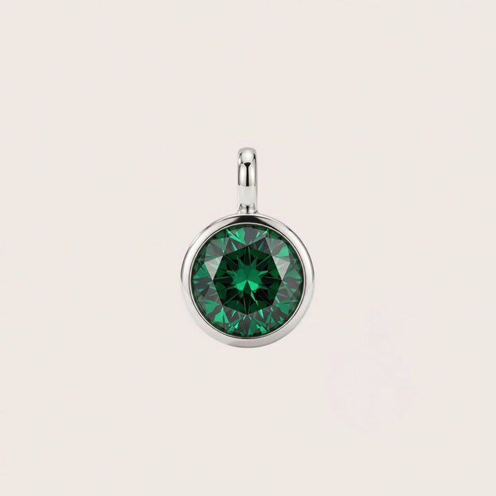 May Emerald Birthstone Charm – Rhodium Plated over Sterling Silver