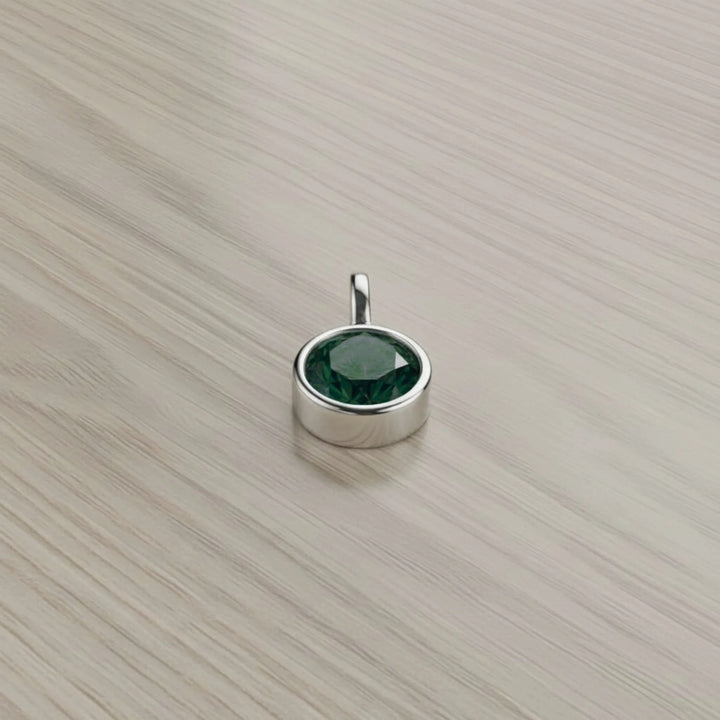 May Emerald Birthstone Charm – Rhodium Plated over Sterling Silver