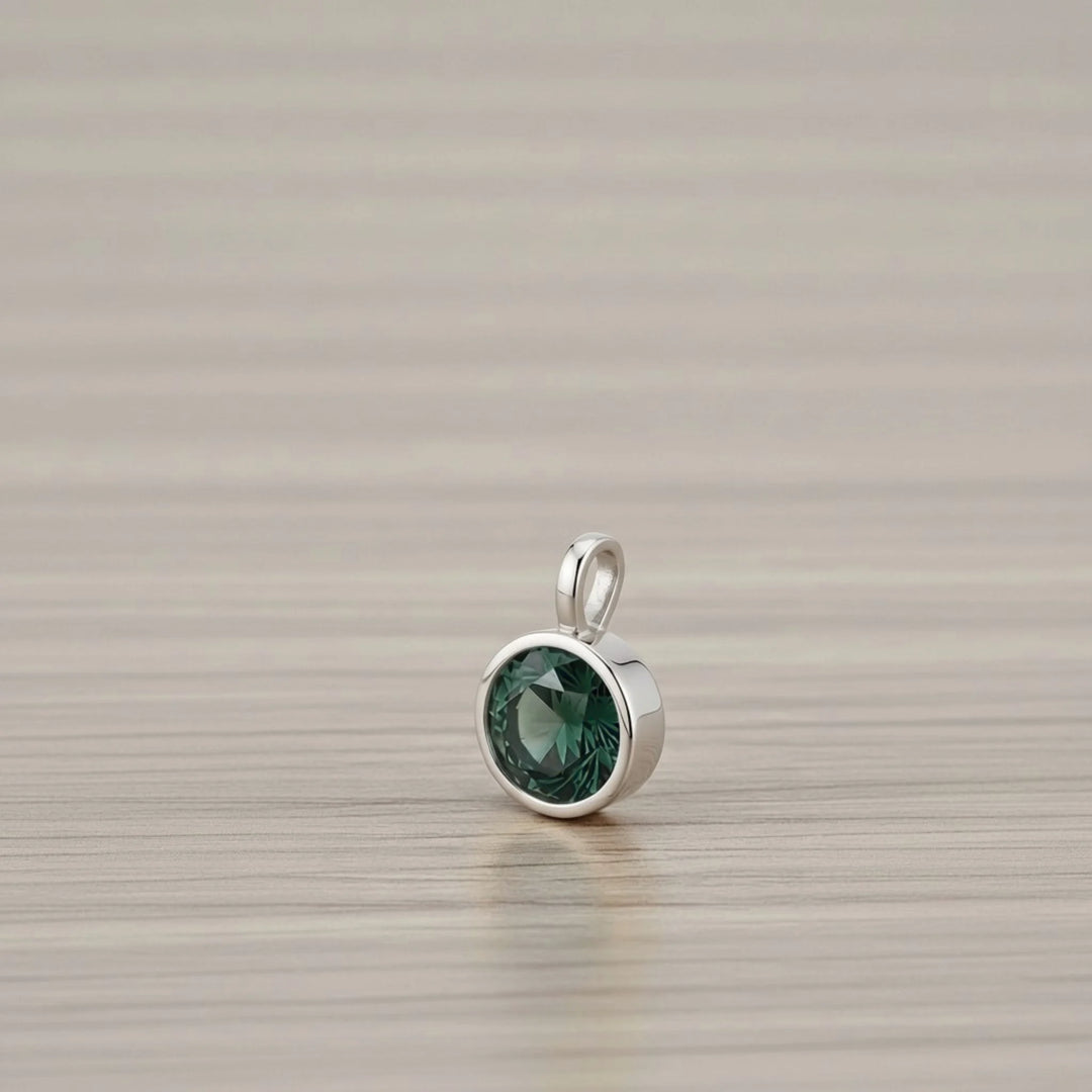 May Emerald Birthstone Charm – Rhodium Plated over Sterling Silver