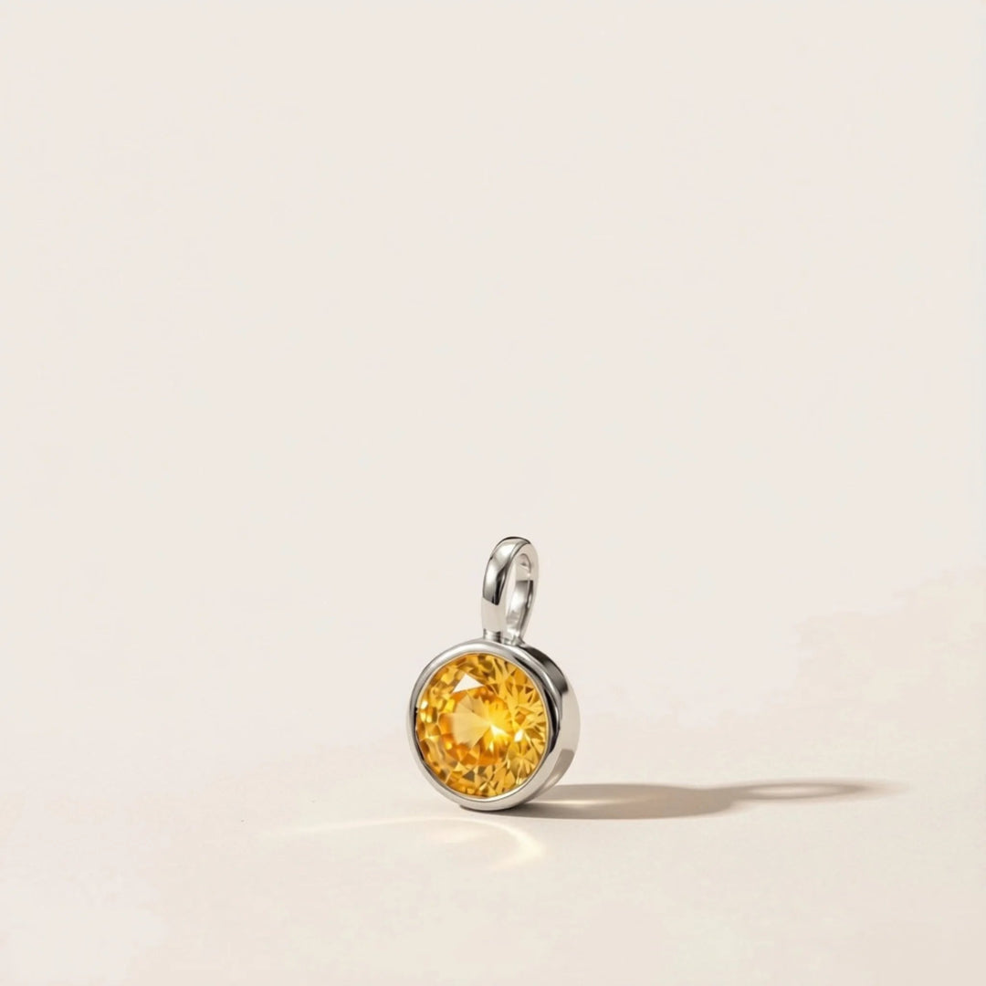 November Yellow Topaz Birthstone Charm – Rhodium Plated over Sterling Silver