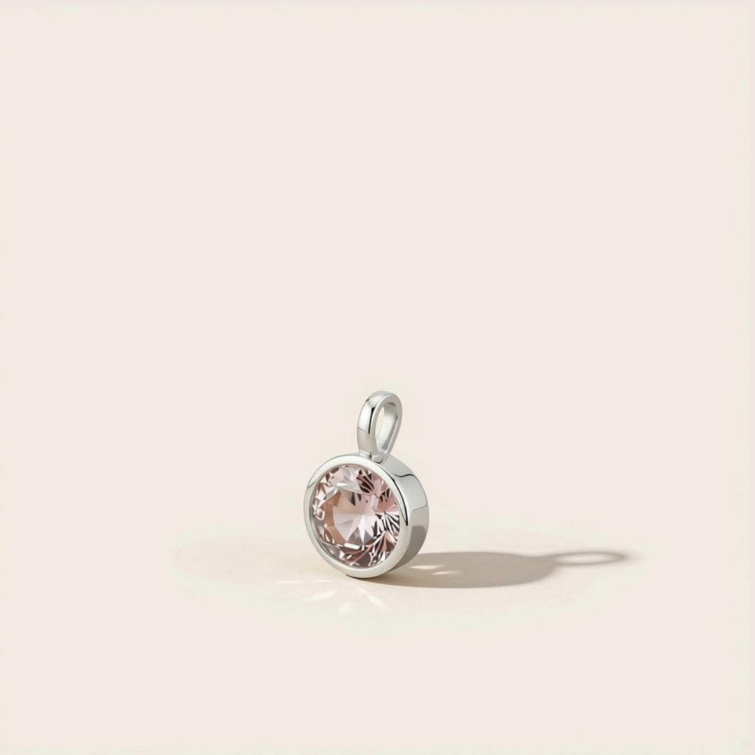October Morganite Birthstone Charm – Rhodium Plated over Sterling Silver