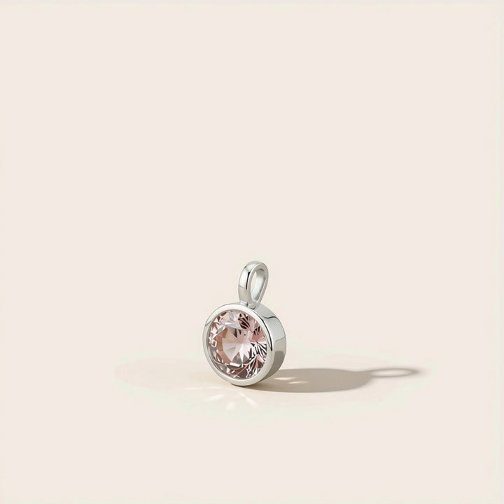 October Morganite Birthstone Charm – Rhodium Plated over Sterling Silver