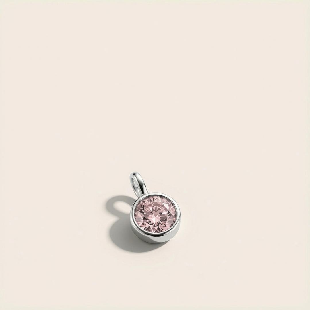 October Morganite Birthstone Charm – Rhodium Plated over Sterling Silver