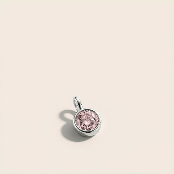 October Morganite Birthstone Charm – Rhodium Plated over Sterling Silver
