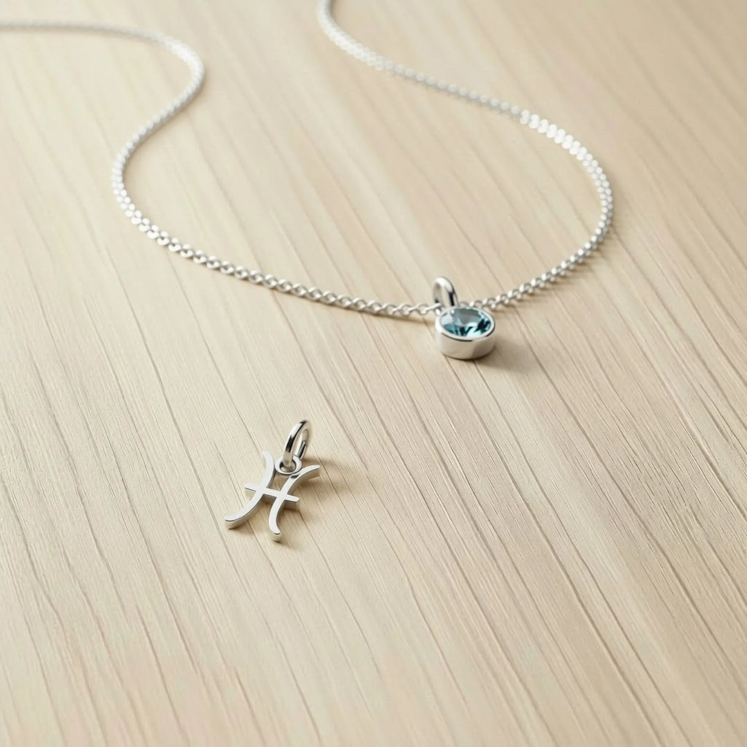 Pisces Zodiac Charm – Rhodium Plated over Sterling Silver