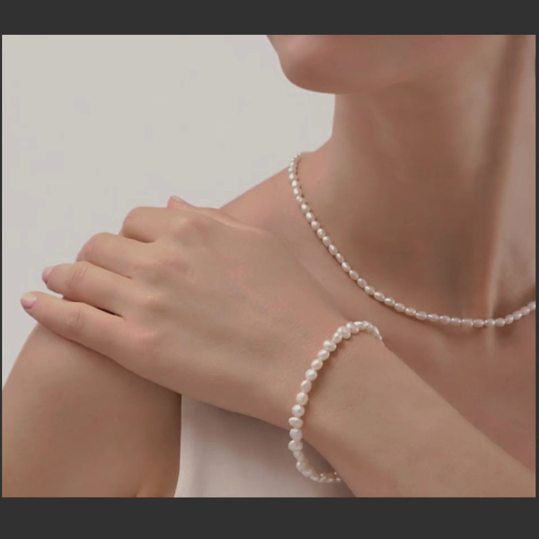 14K Gold Filled Lucine String Of Rice Pearls Necklace