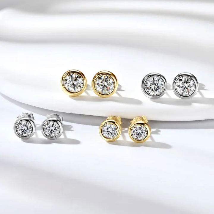 Tamako Moissanite stud earrings in gold and silver, large and small - demi-fine jewellery by Margot Georgia
