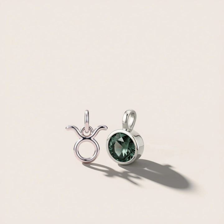 May Emerald Birthstone Charm – Rhodium Plated over Sterling Silver